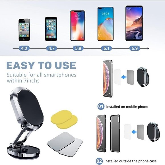360° Rotation Magnetic Phone Holder Foldable Car Mount Stand Dashboard Universal - Picture 8 of 8